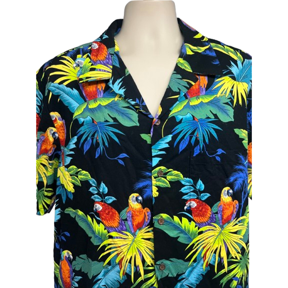 RJC Vintage Hawaiian Aloha Floral Button Up Shirt 2XL Pocket Parrot Cotton USA - Picture 4 of 11
